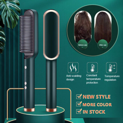 Nueva plancha de pelo y peine térmico 2 en 1 con iones negativos: cepillo eléctrico de doble uso para alisar y rizar.