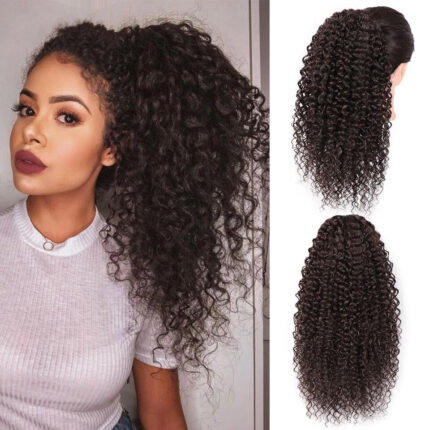 Rizos afro con coleta voluminosa y cordón