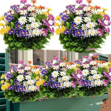 Flores de plástico y plantas artificiales de aspecto realista