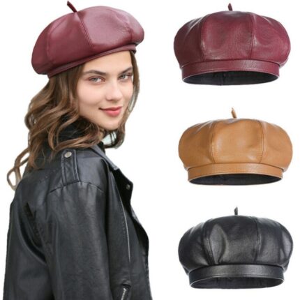 Gorra octogonal de piel sintética (PU) estilo coreano (tendencia en redes sociales)