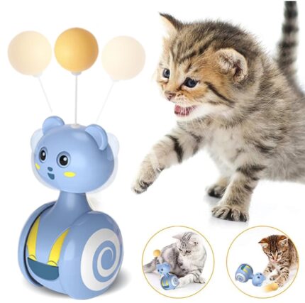 Juguete interactivo de plumas para gatos: varita giratoria con bola y plumas, juguete divertido y estimulante.