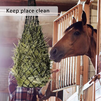 Comedero portátil de heno para caballos con aberturas pequeñas