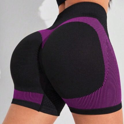 Shorts deportivos de mujer sin costuras, efecto «push-up» (realce de glúteos), ajustados y de cintura alta.