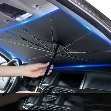 Parasol plegable tipo paraguas para parabrisas de coche (bloquea el calor y los rayos UV)