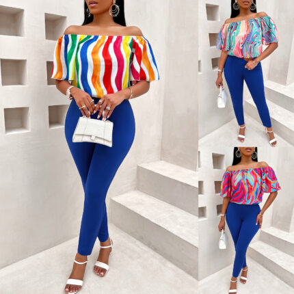 Conjunto casual y holgado de manga corta con estampado para mujer