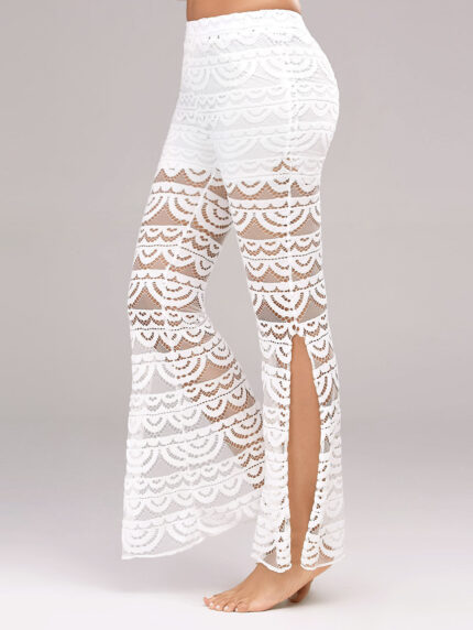 Pantalones elegantes de verano para mujer, estilo patchwork con transparencias y encaje, ideales para fiestas o discotecas.
