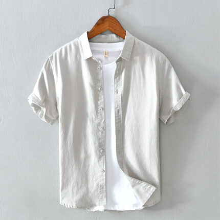 NEVIO - Camisa de lino Superleuk con mouwen opgerolde