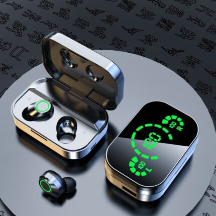 Auriculares inalámbricos TWS YD03 (compatibles con Bluetooth) con pantalla digital inteligente de gran tamaño, diseño intrauditivo y luz ambiental.
