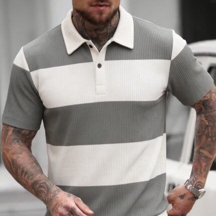 Camiseta de canalé con rayas en contraste para hombre