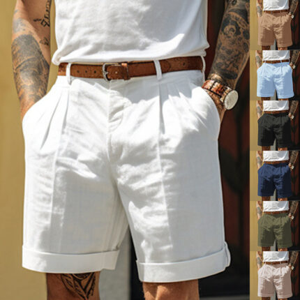 Pantalones cortos casuales de corte recto para hombre con bolsillos; prenda de verano holgada ideal para el uso diario.