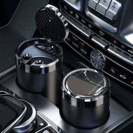 Cenicero para coche, revestimiento cerámico, ignífugo, tapa de apertura automática, luz LED, desmontable.